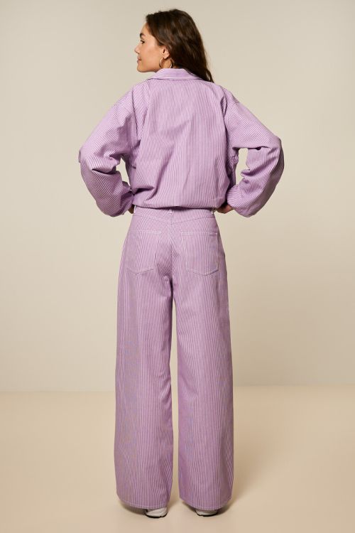 Lila gestreepte wide leg jeans
