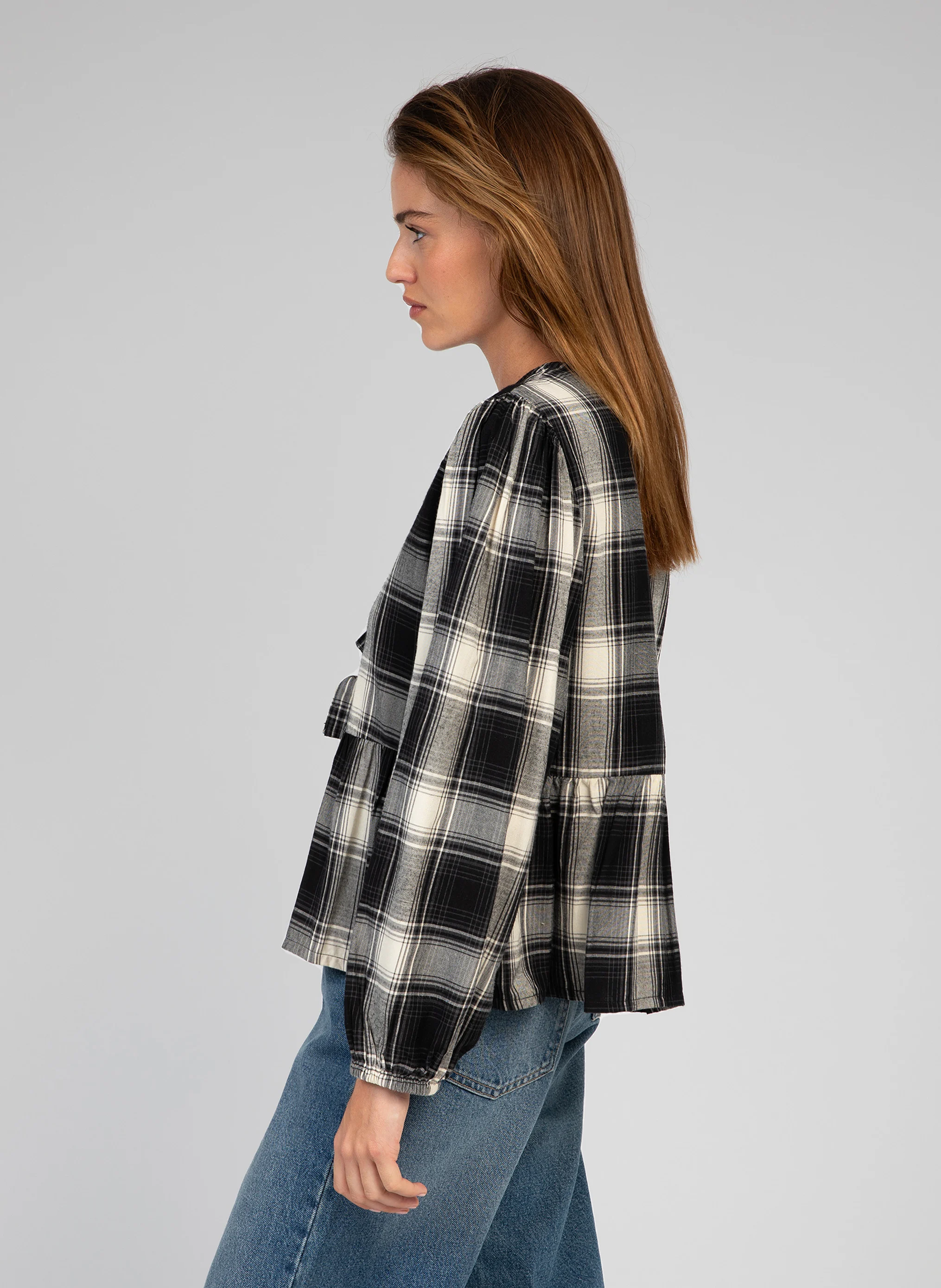 SINGARO - Blouse droite à carreaux | Noir