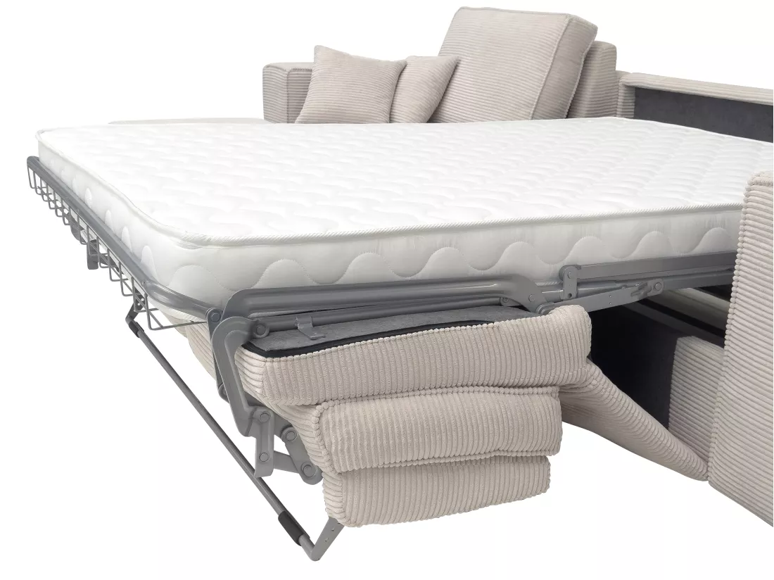 Canapé angle gauche convertible express velours côtelé beige - Couchage 140 cm - Matelas 13 cm AMELIA II