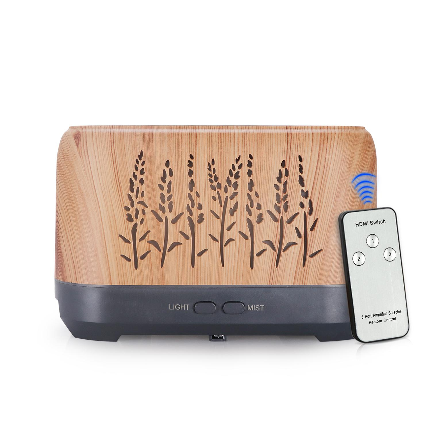 (200ml) Luftbefeuchter Flammen Beleuchtung Aroma Öl Diffuser   Fernbdienung mit LED Beleuchtung - Holz Optik