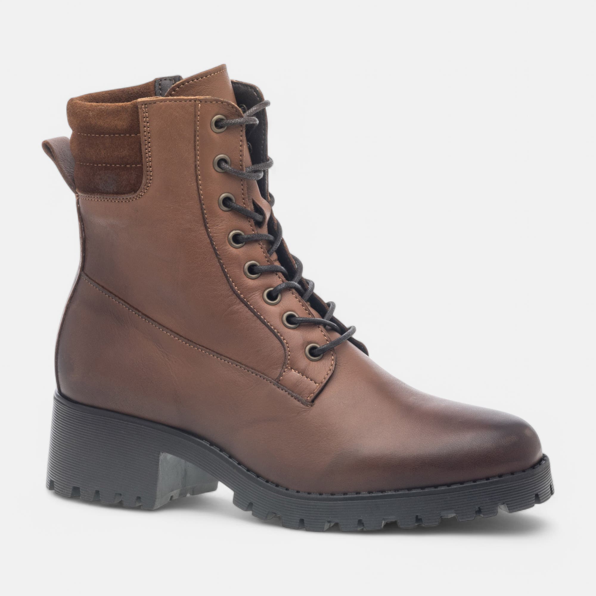 Bottines à lacets à talon Femme en cuir cognac