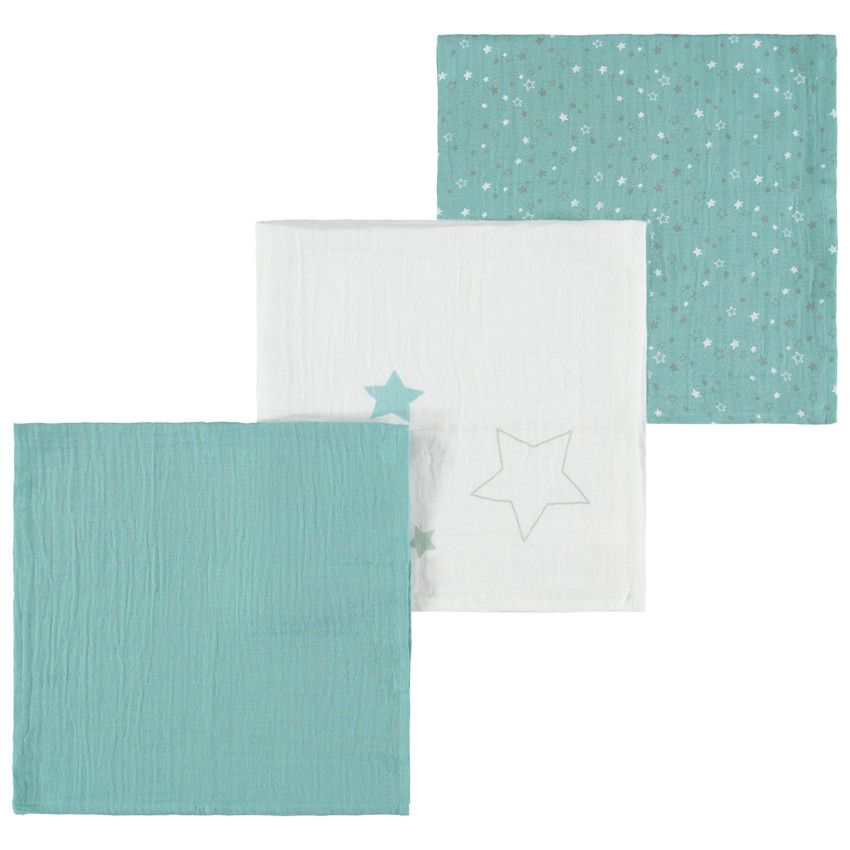 Lot de 3 langes en tétra motif étoiles - Bleu moyen