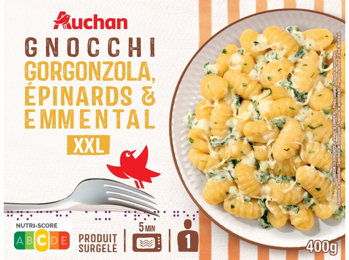 GNOCCHI AUCHAN GORGONZOLA ESPINAFRES EMMENTAL 400G