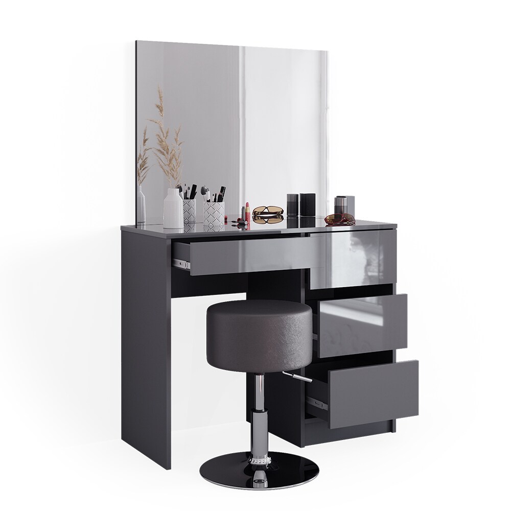 Vicco Schminktisch Sherry Anthrazit Hochglanz 90 x 75 cm Spiegel Hocker modern