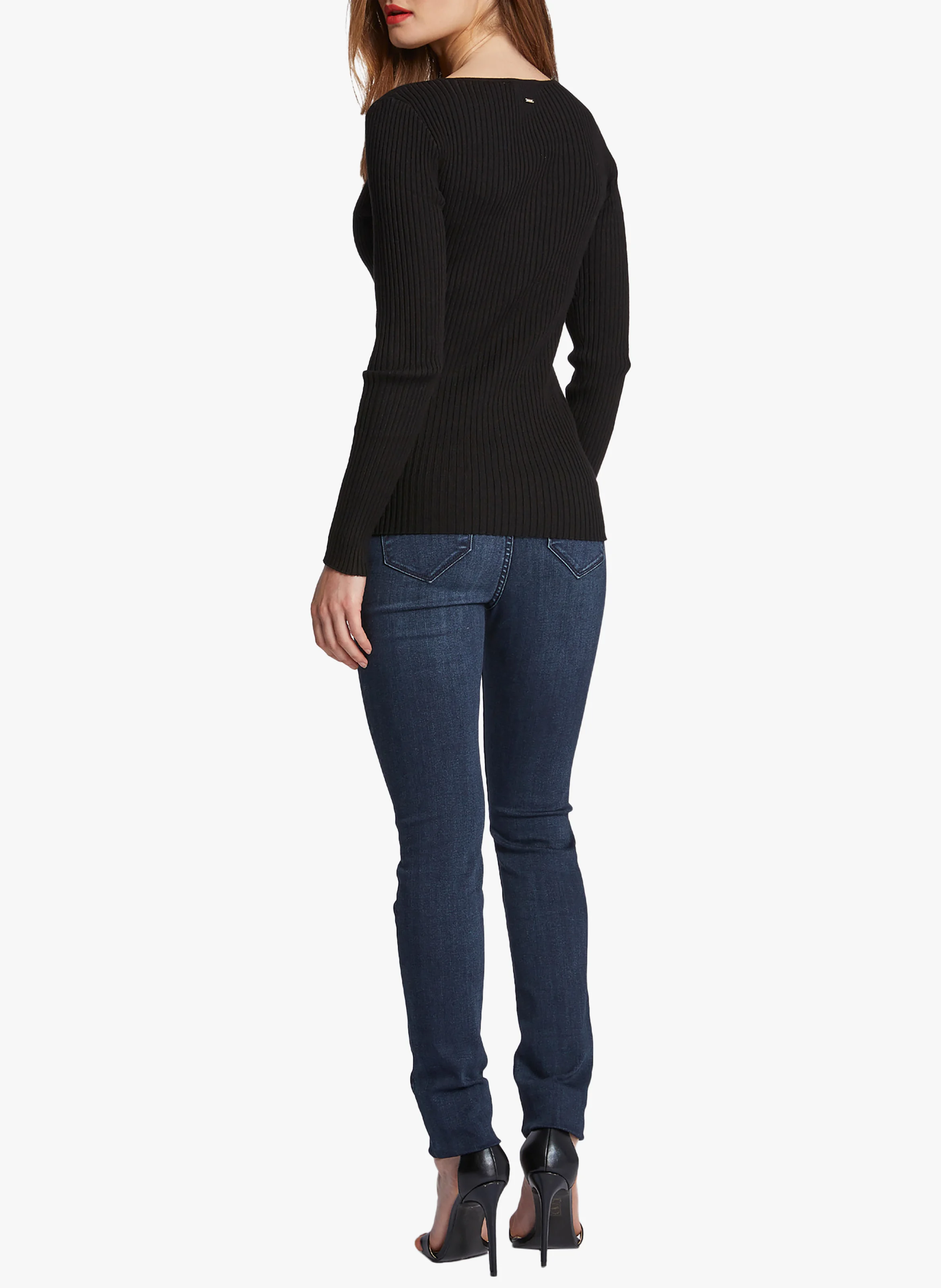 Pull col V zippé en maille côtelée | Noir