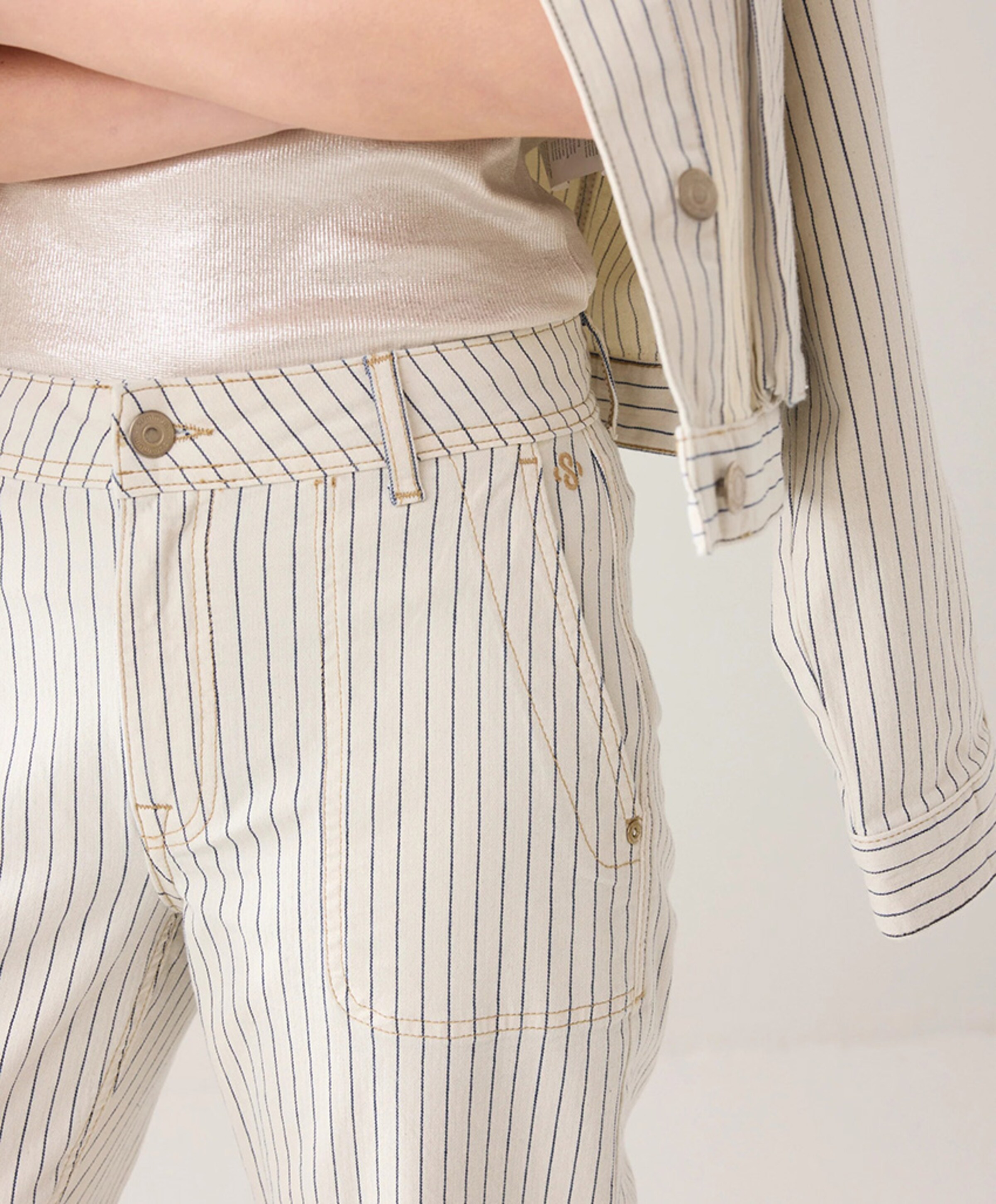 Summum Woman Straight pant Yarn dyed stripe dames jeans ecru