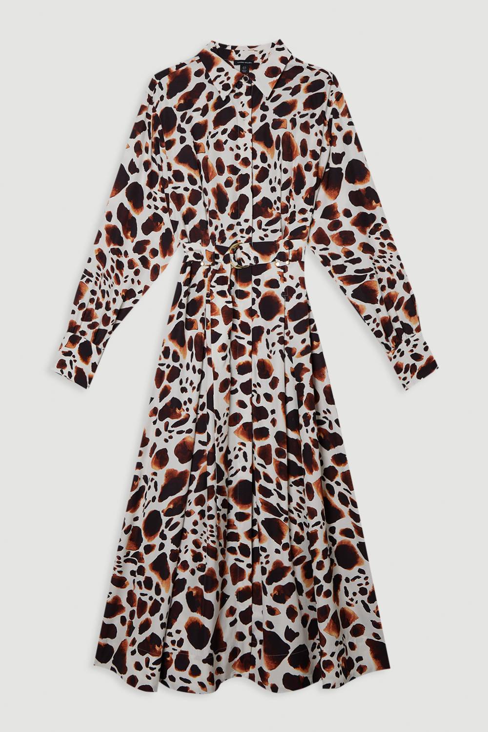 KarenMillen Robe chemise tissée en viscose lin premium avec ceinture à boucle dorée