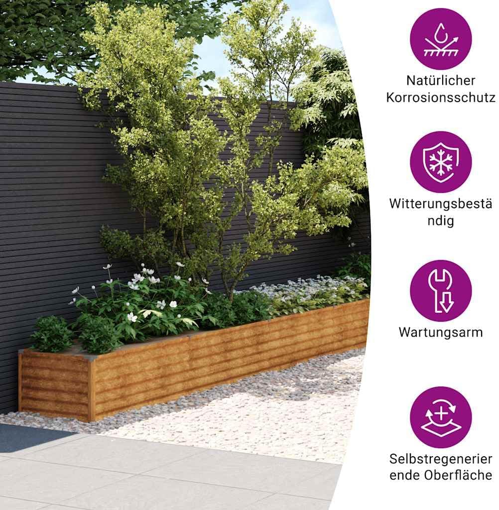 vidaXL Hochbeet, Wetterfest Pflanzkasten mit viel Platz, Pflanzkübel Blumenkasten für Balkon Garten, Blumenkübel Gemüsebeet, 960x50x36 cm Cortenstahl