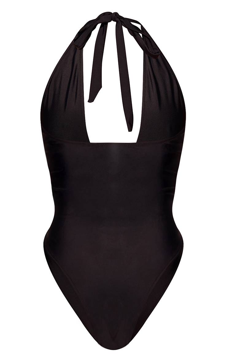 Noir Maillot De Bain À Rayures Avec Décolleté Plongeant Et Nœud Devant