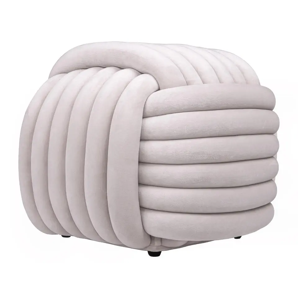 QUVIO Vierkante poef - Geknoopt - 45x45x42 cm - Beige
