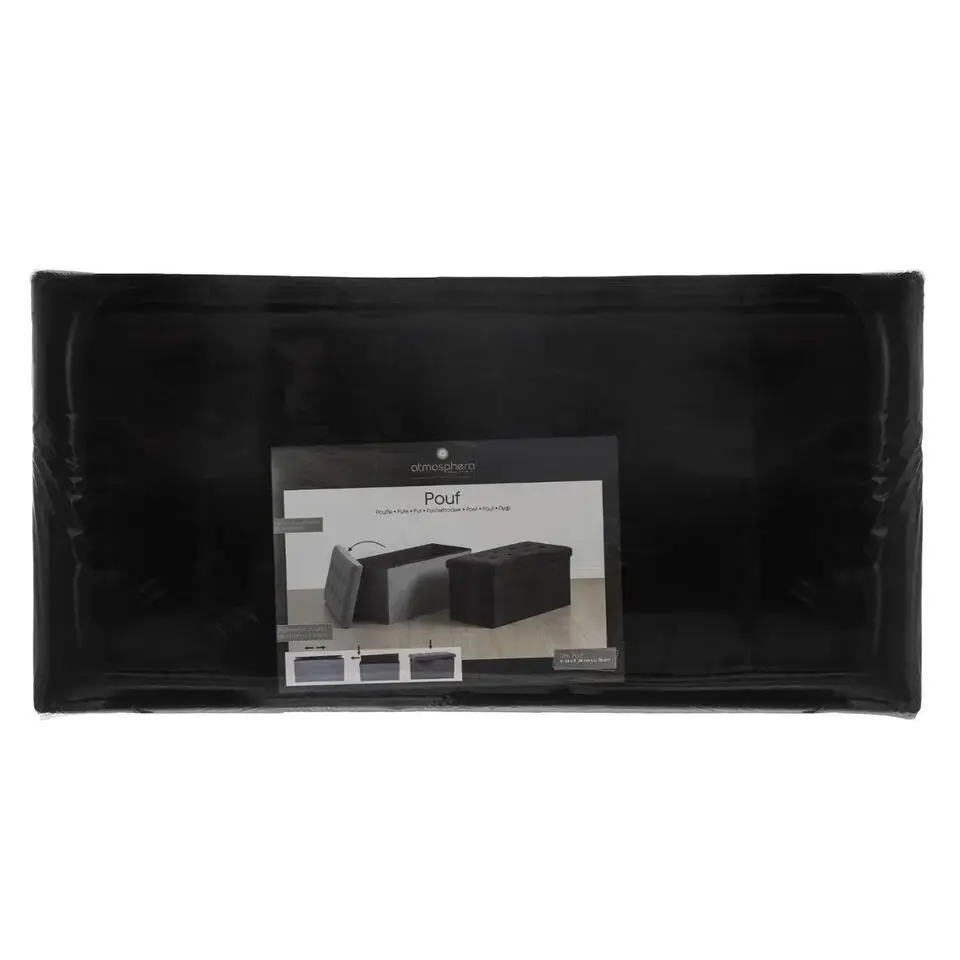 Atmosphera Poef/hocker - opbergbox - zwart - PU/MDF - 76 x 38 cm