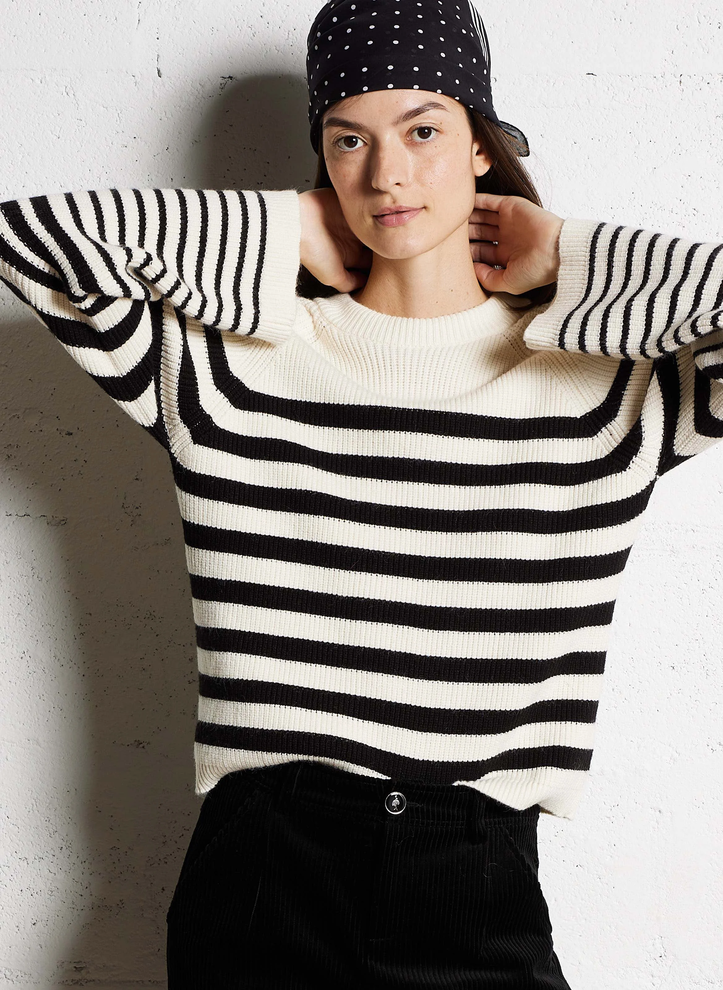 TANIA - Pull col rond rayé | Blanc