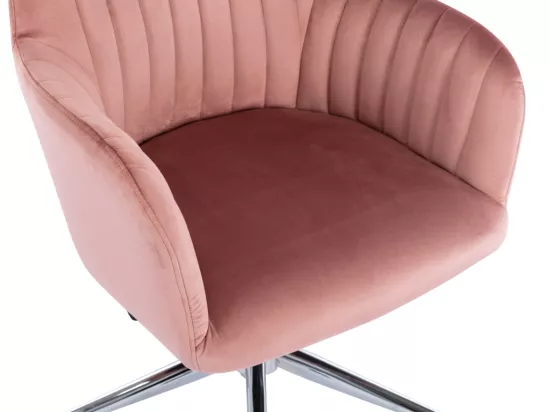 Chaise de bureau - Velours - Rose - Hauteur réglable - ELEANA