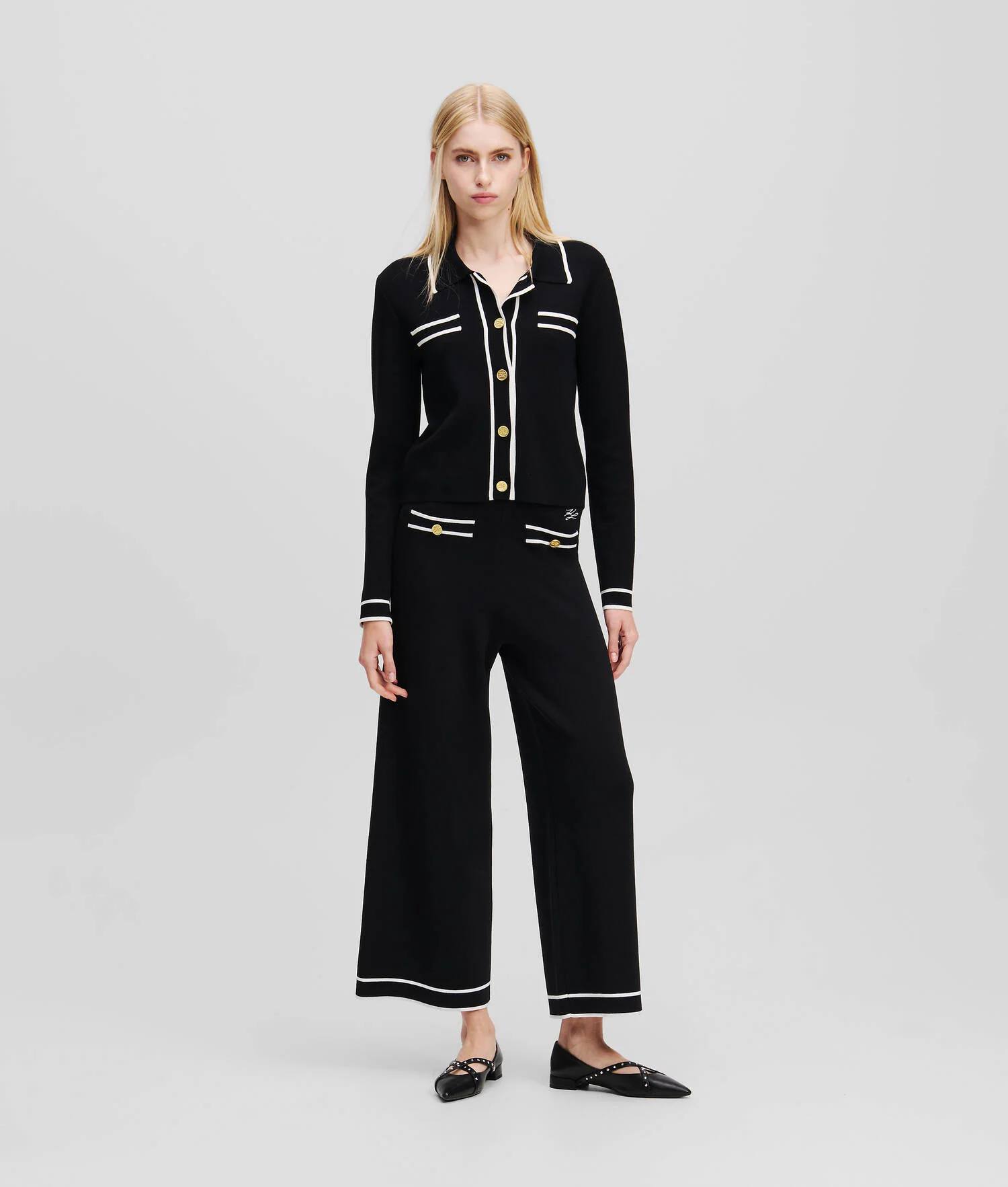 CARDIGAN PASSEPOILÉ KARL ESSENTIAL - Blanc/Noir