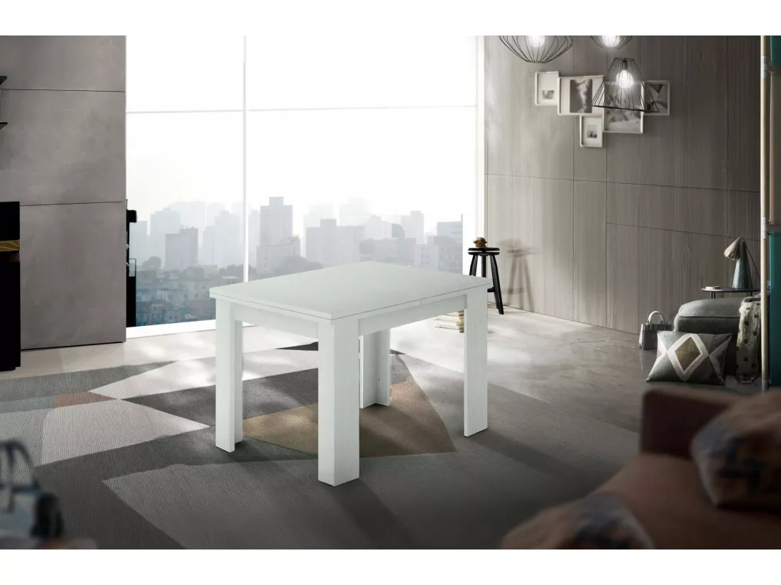 Table extensible Dlirol, Console auxiliaire de cuisine, Table extensible, 100% Made in Italy, 90x90h75 cm, Mélèze blanc brillant