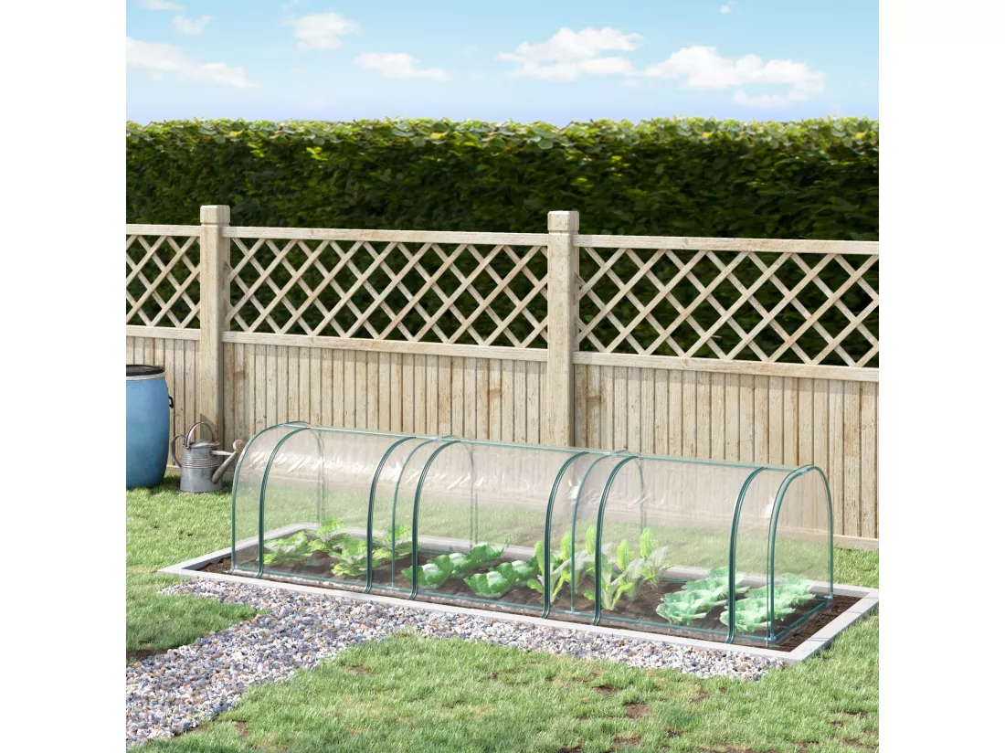 Serre de jardin tunnel 3,5L x 1l x 0,8H m 3 portes zippées bâche PVC transparent métal époxy vert
