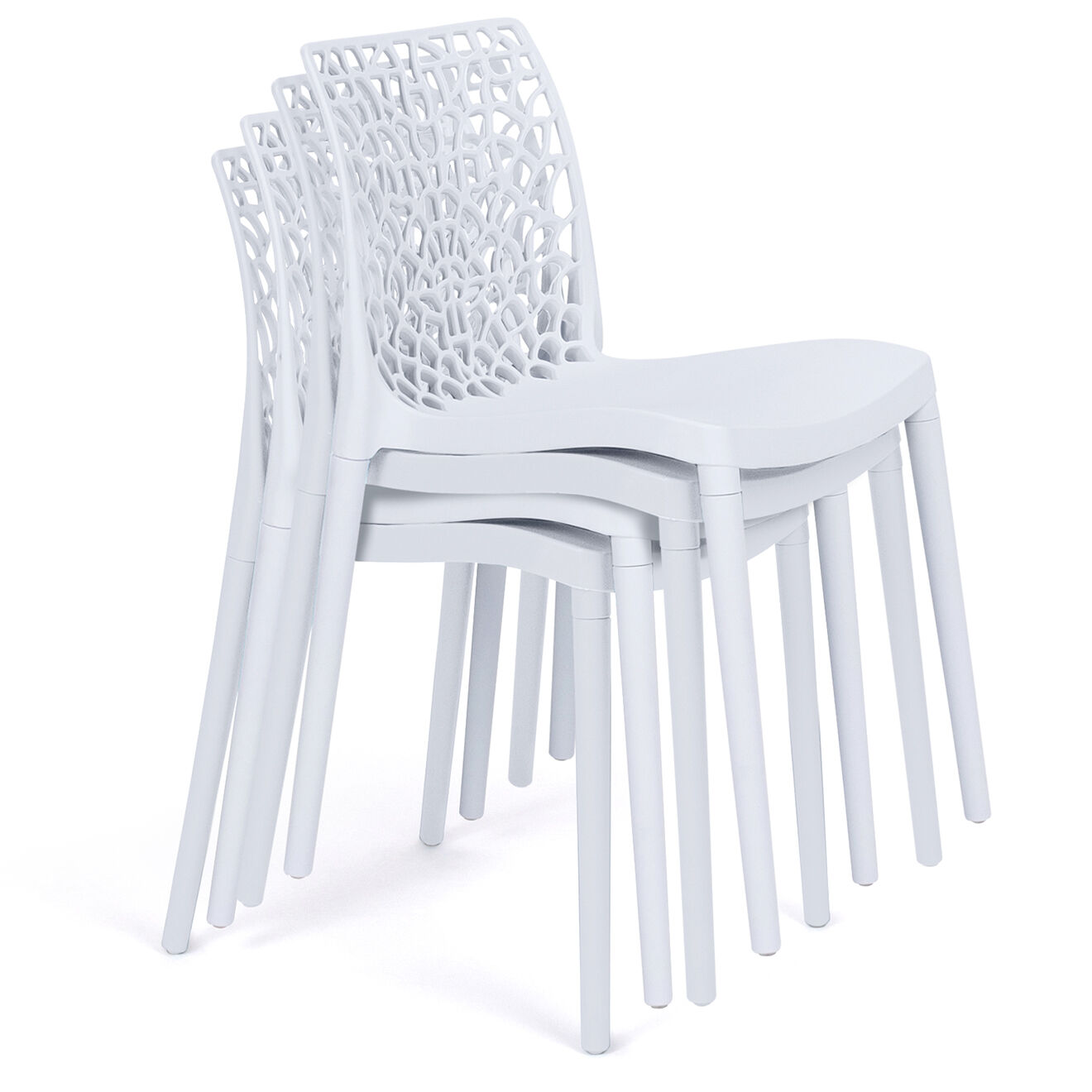 Idomya 4 Chaises de jardin empilables Dahlia blanches - 45.5x52.5x81.5 cm