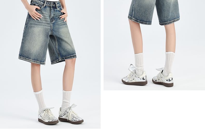Magimomo - Denim shorts met hoge taille en wijde pijpen