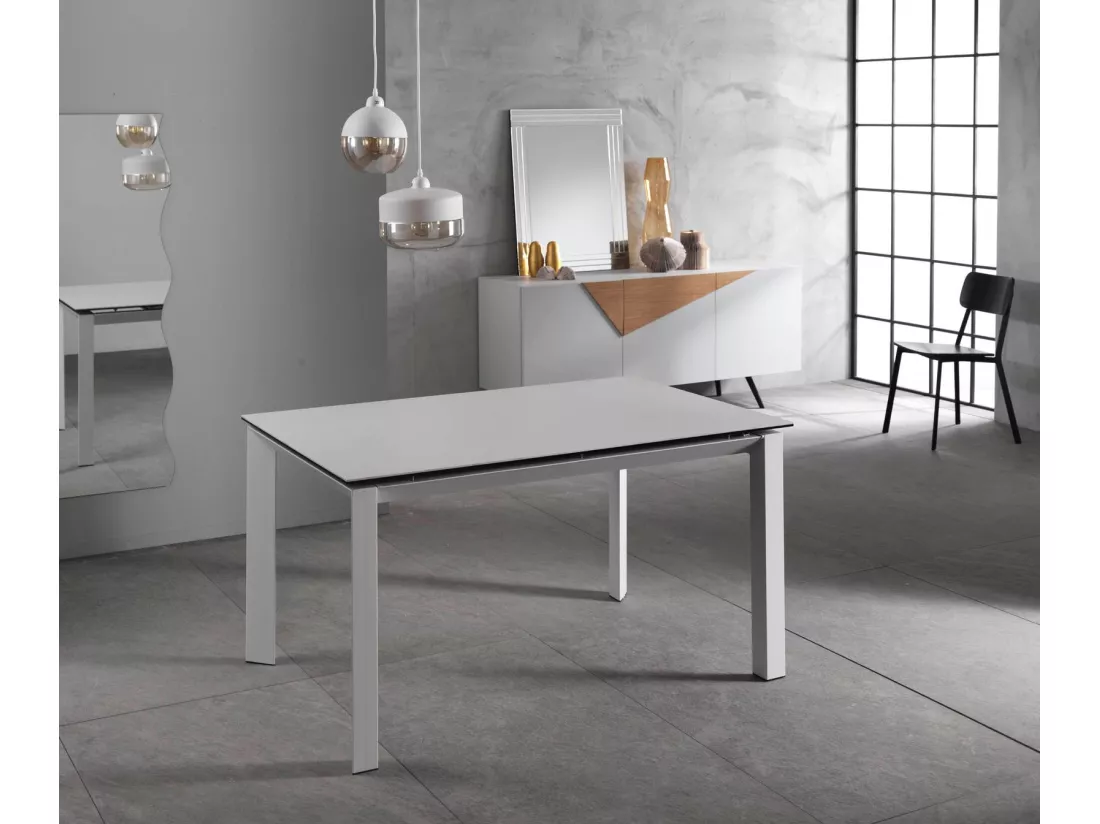 Account Table Extensible (140/220 x 90 cm) en Céramique Blanche