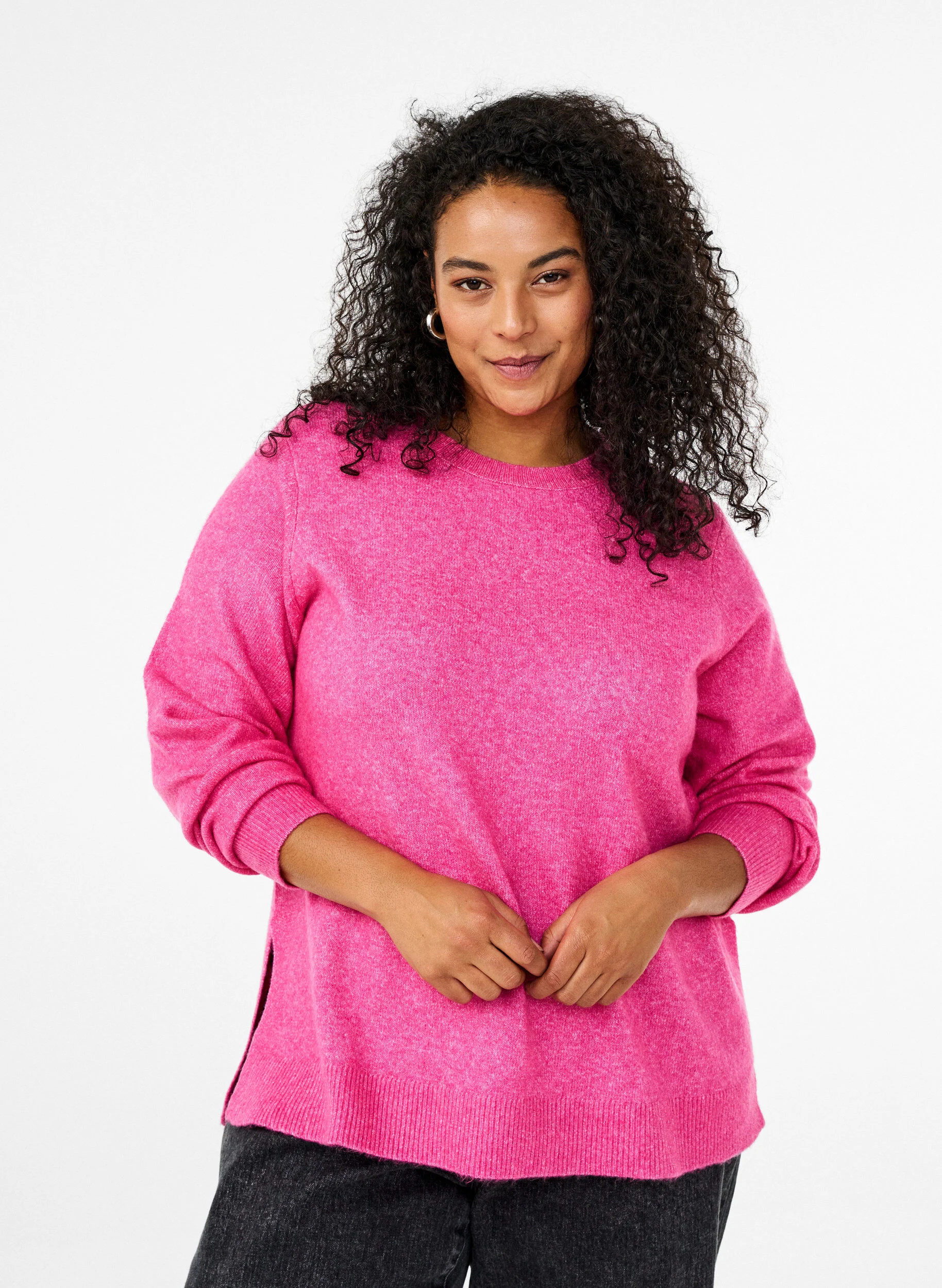 Strikbluse med uld og slidser