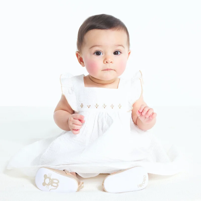 Robe chic gaufrée brillante et bloomer blanche bébé fille Blanc