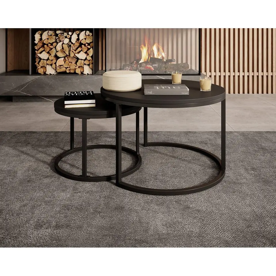 Meubella - Salontafel Ovalo - Mat zwart - set van 2