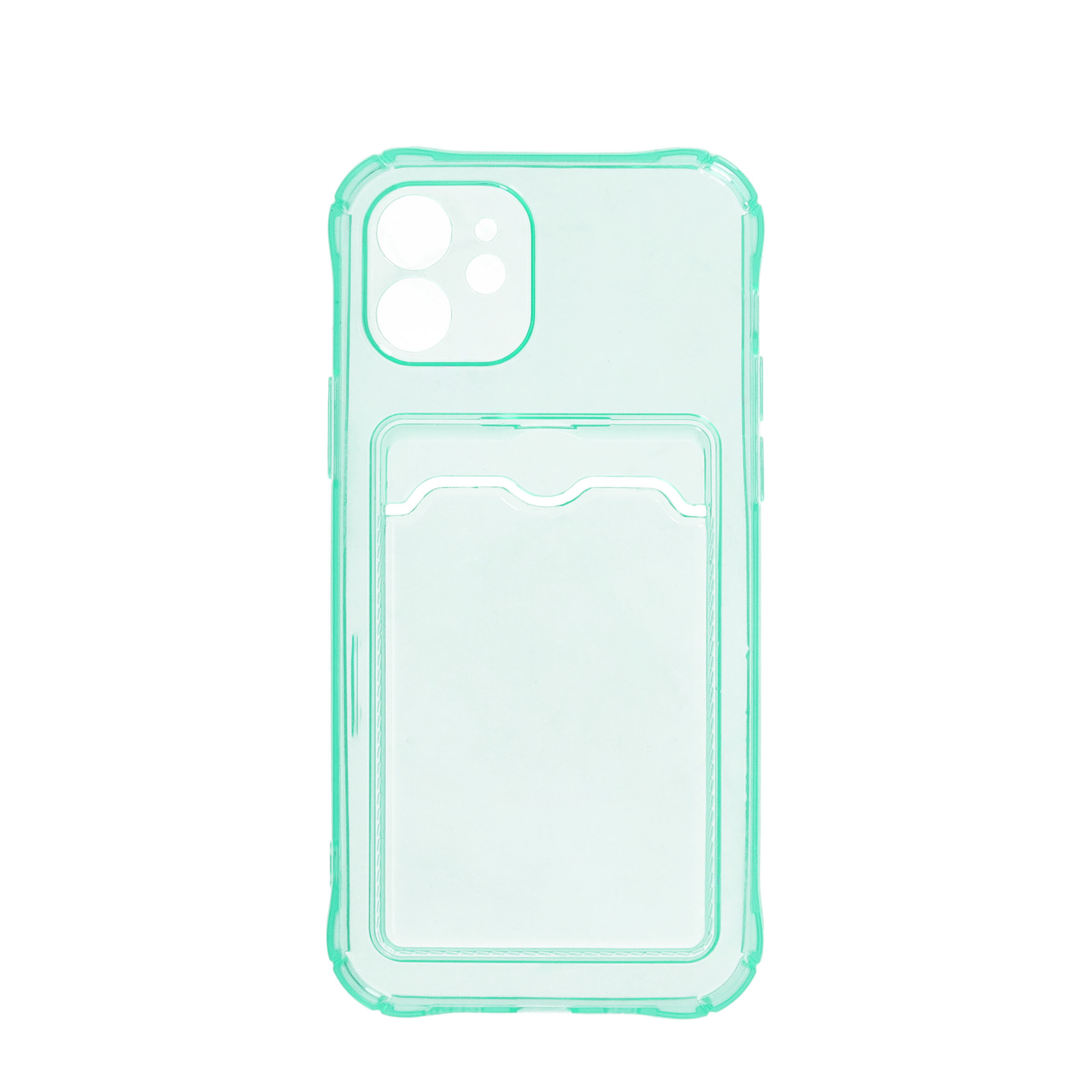 iPhone 12 Gummi Case Hülle mit Kartenfach   Air Cushion Fallschutz - Grün / Transparent