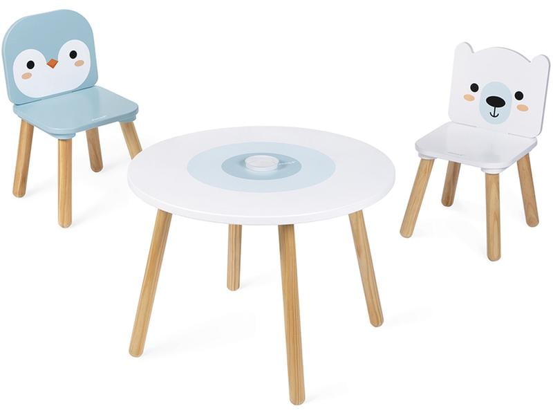 Janod Kindertisch- und Stuhlset Arktis 3-teilig Holzmöbel im Polar-Design