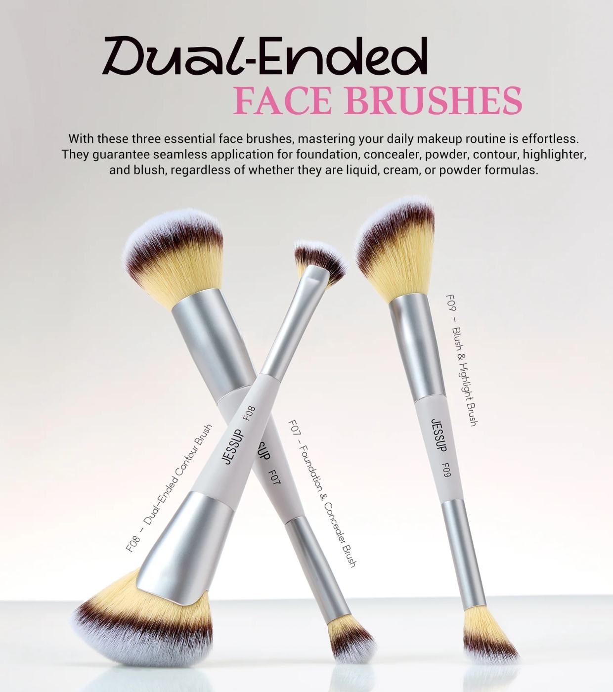 Jessup Beauty - *Innovation in Hand, Beauty in Heart* - Conjunto de 3 pincéis duplos - Quiet Gray