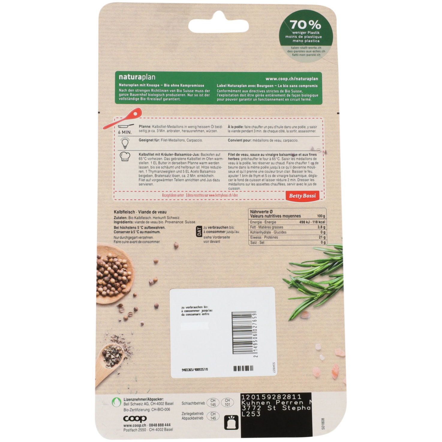 Naturaplan Bio Kalbsfilet Medaillon ca. 230g
