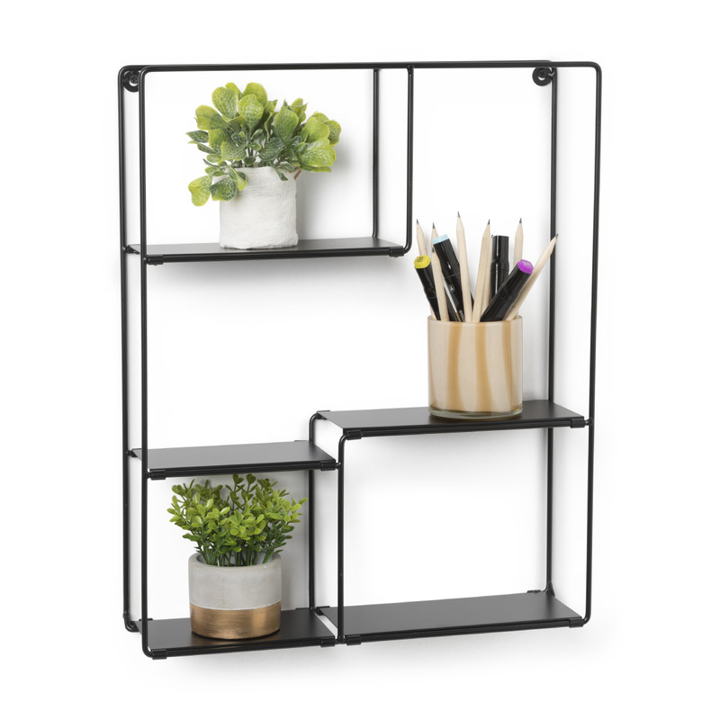 Wandrek met vakken Quin - zwart - 50x40x11.5 cm