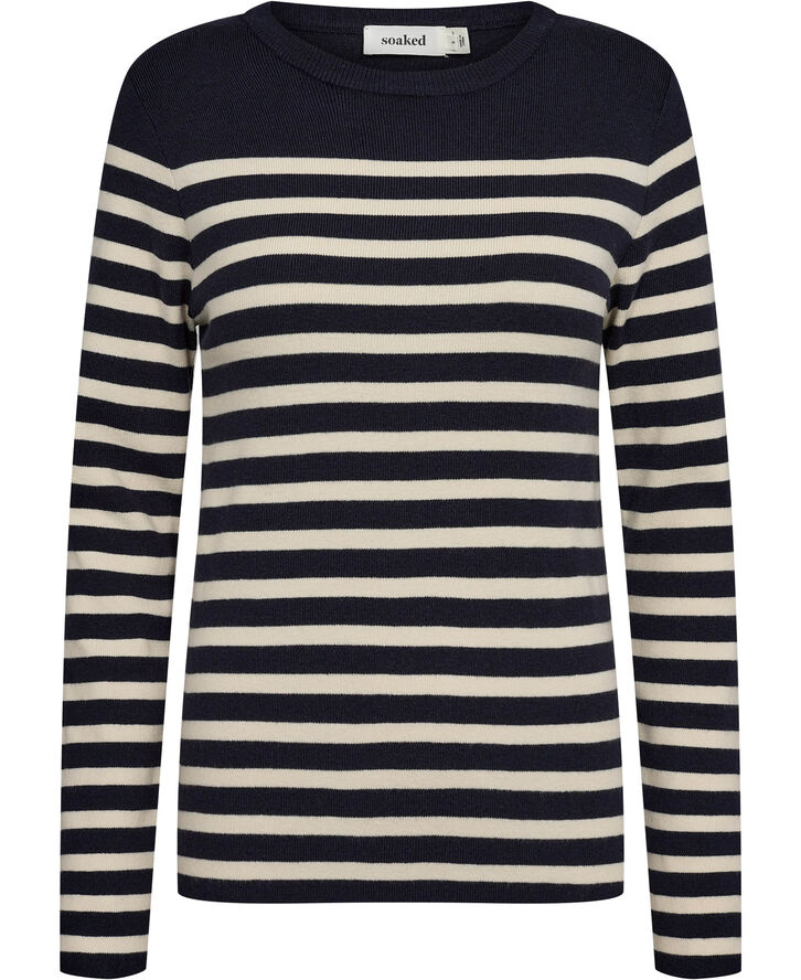 Soaked in Luxury SLPina Striped Tee LS Night sky with white stripe