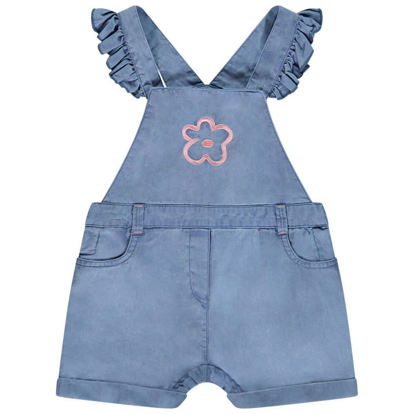 Salopette courte avec fleur brodée pour bébé fille