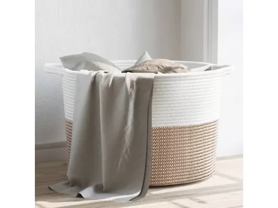 Panier à linge marron et blanc Ø55x36 cm coton