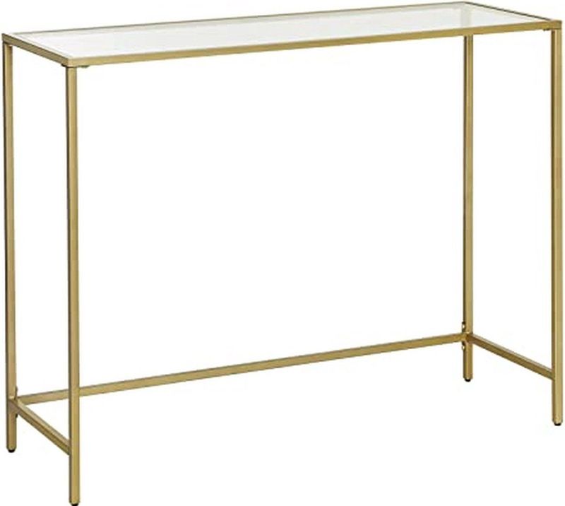 Moderne Console Tafel - Goud - Gehard Glas - Metalen Frame - Verstelbare Voeten