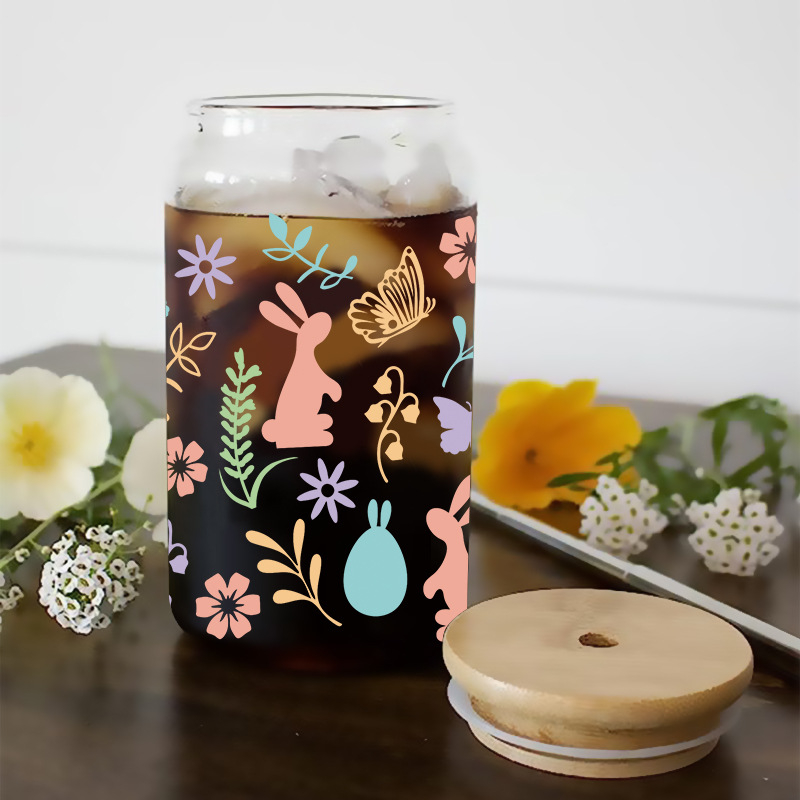 (8er Set) Oster Aufkleber Happy Easter Flaschen Dekoration Glas Wrap - Bunt