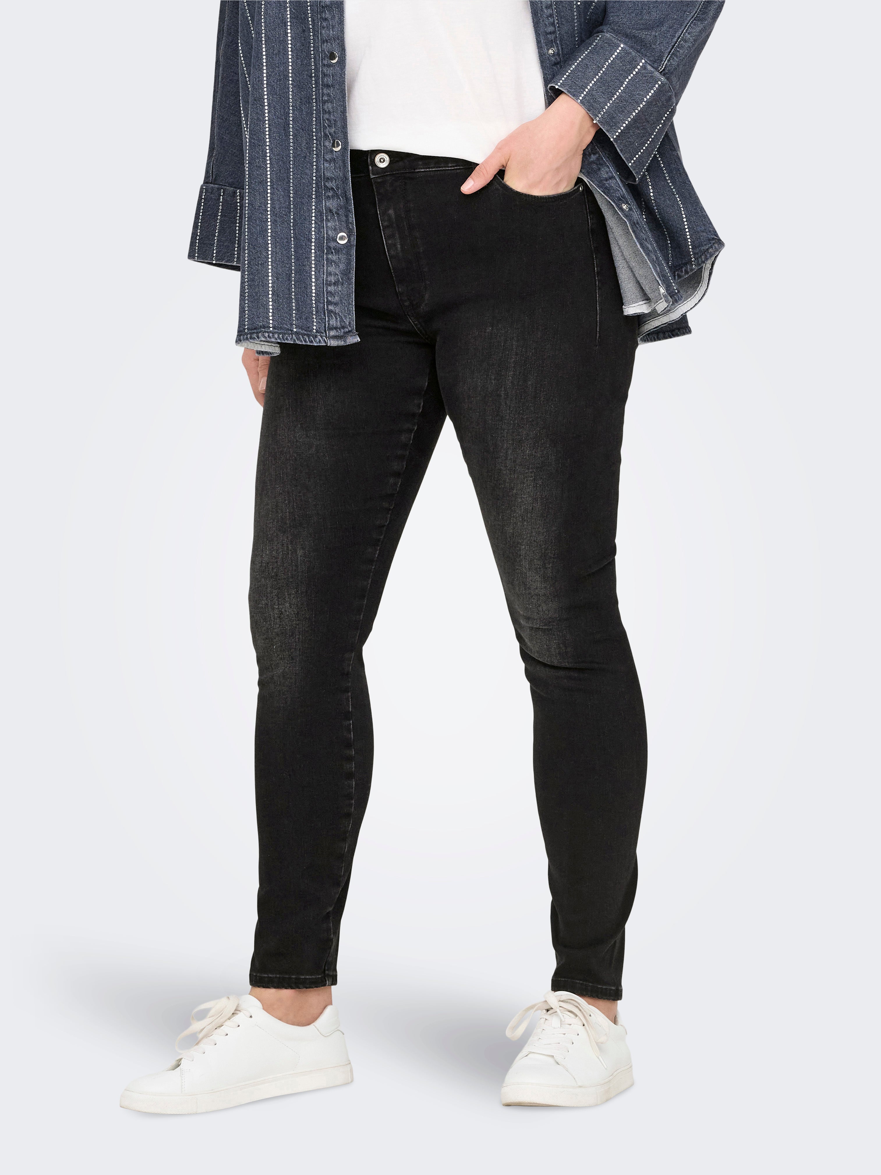 CARSHAPE Mittlere Taille Skinny Fit Jeans Washed Black