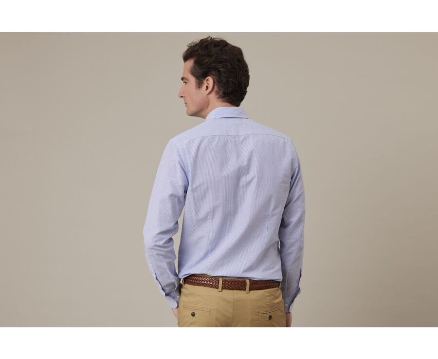 Chemise coton et lin Bleu Océan et liseré Blanc - EDIBERT