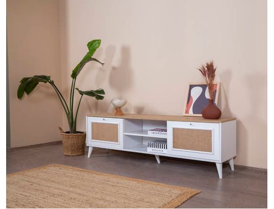 CONCEPT1 - Meuble TV Bohemian chene blanc 180 x 41 x h55 cm