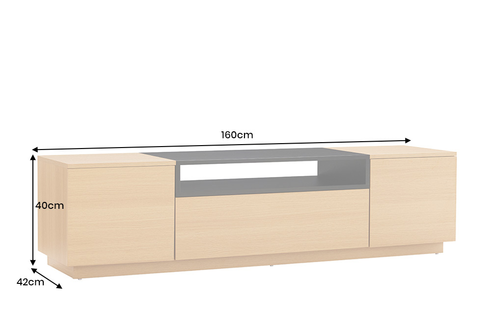 Modernes TV-Board LOFT 160cm natur schwarz drei Fächer mit Schublade