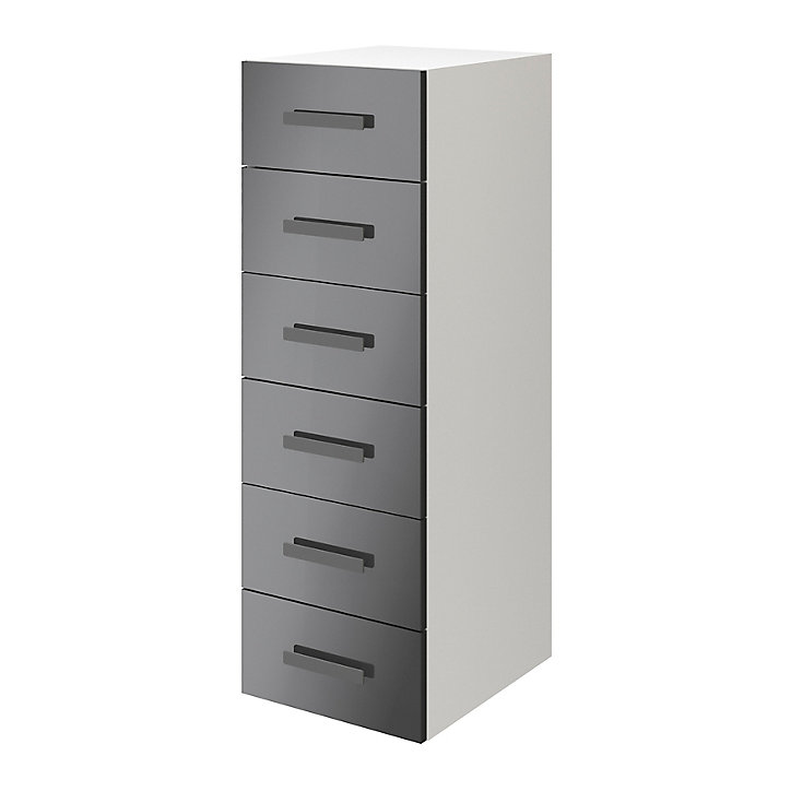 Commode 6 tiroirs anthracite et blanc GoodHome Atomia H. 112,5 x L. 37,5 x P. 47 cm