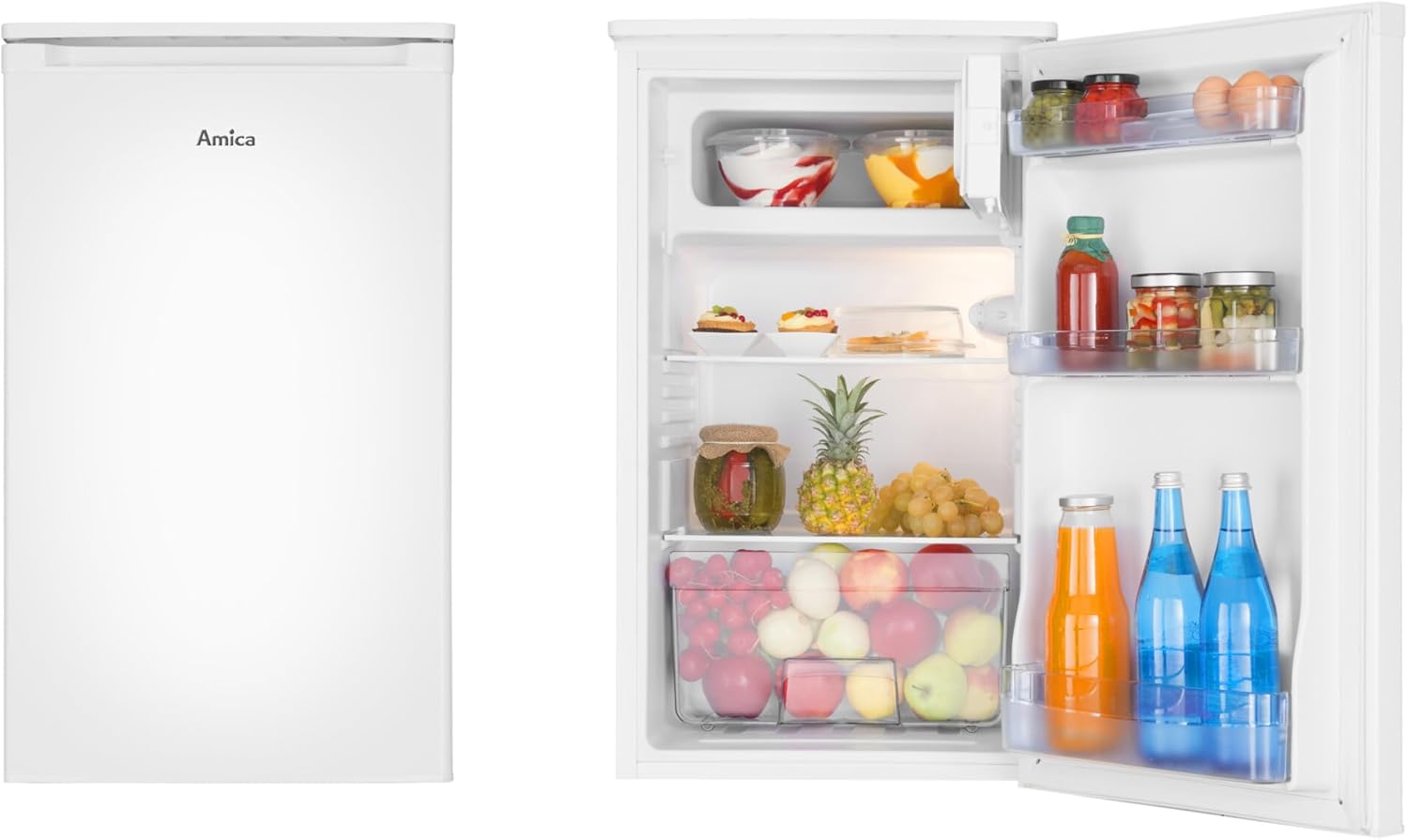 Amica KS 361 155 W Kühlschrank mit Gefrierfach / 85 cm Höhe, weiß, Energieeffizienzklasse E