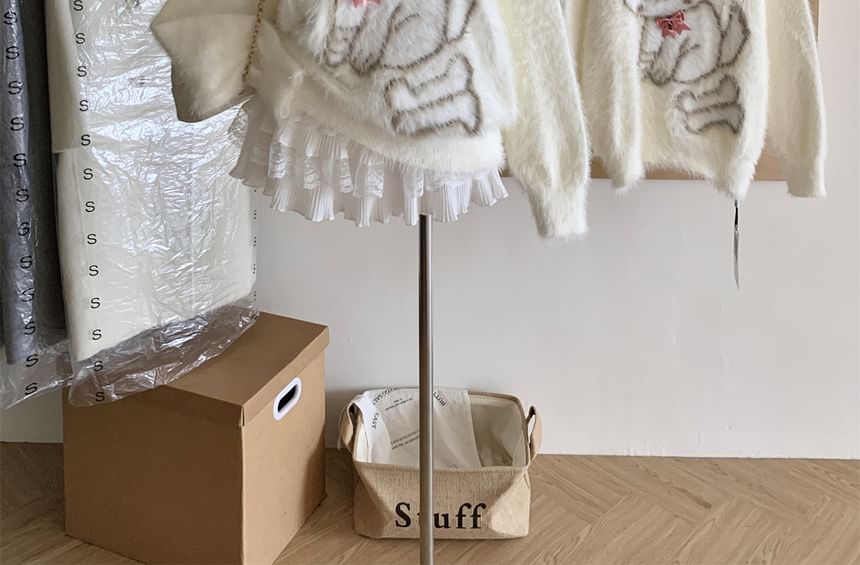 Dute - Off Shoulder Cartoon Patroon Trui met Strik