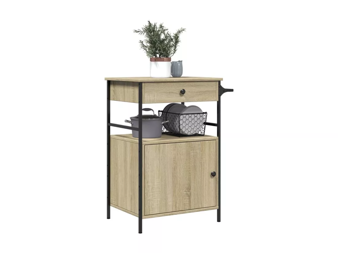 Chariot de cuisine chêne sonoma 56x43x89,5 cm bois d'ingénierie