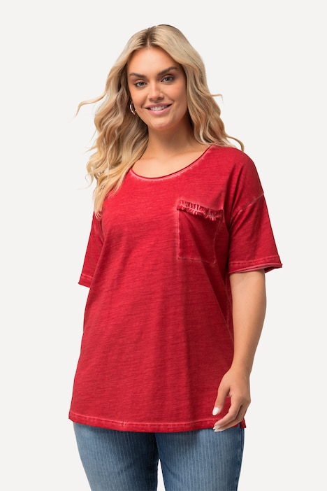 T-Shirt, Rüschen-Brusttasche, Rundhals, Halbarm