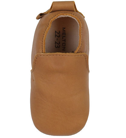 Melton Leder-Krabbelschuhe - Kognac