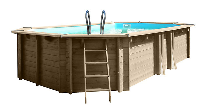 Piscine bois Blooma Kariba liner bleu LDD 6,37 x 4,12 x h.1,33 m