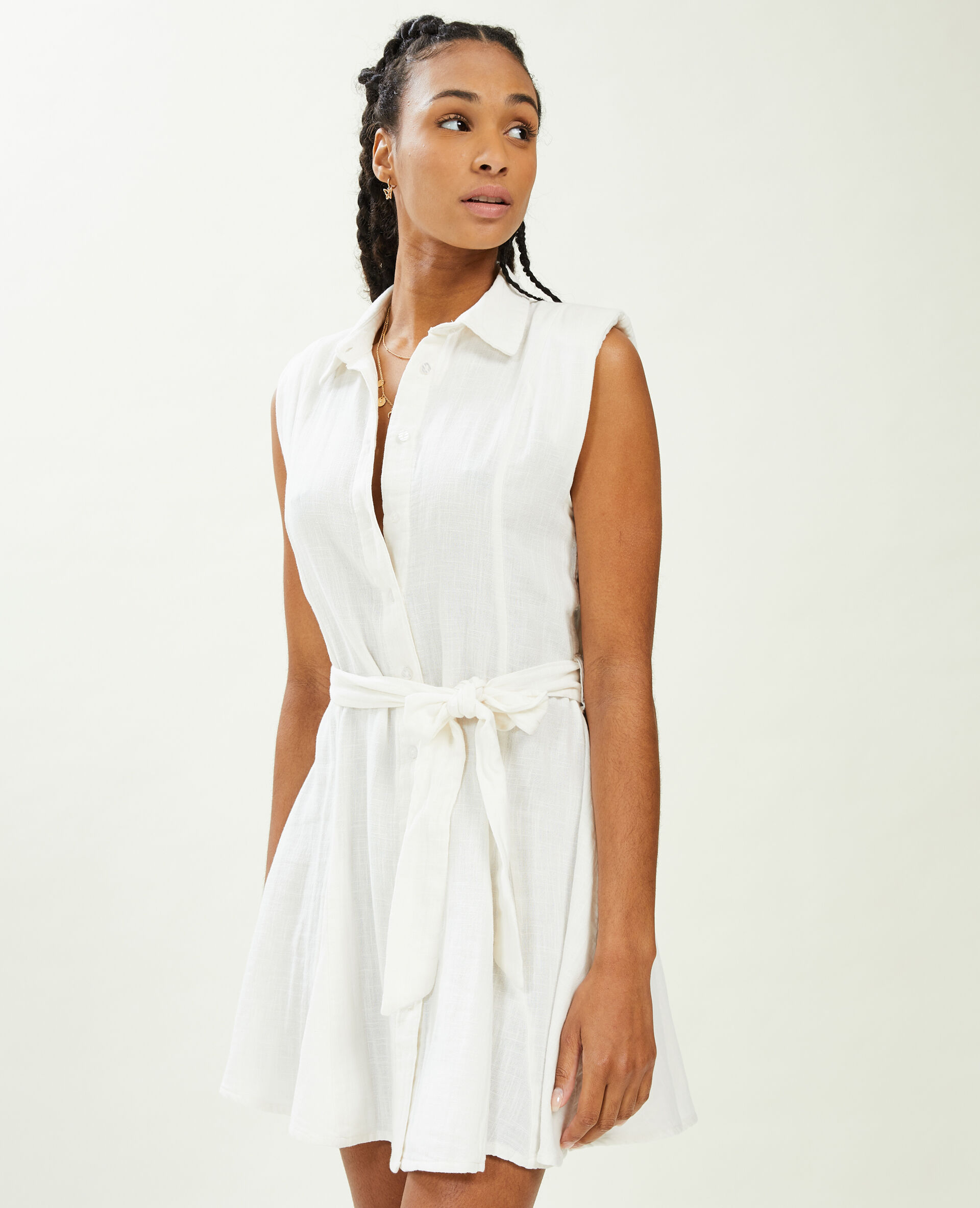 Robe chemise courte en gaze de coton - Blanc