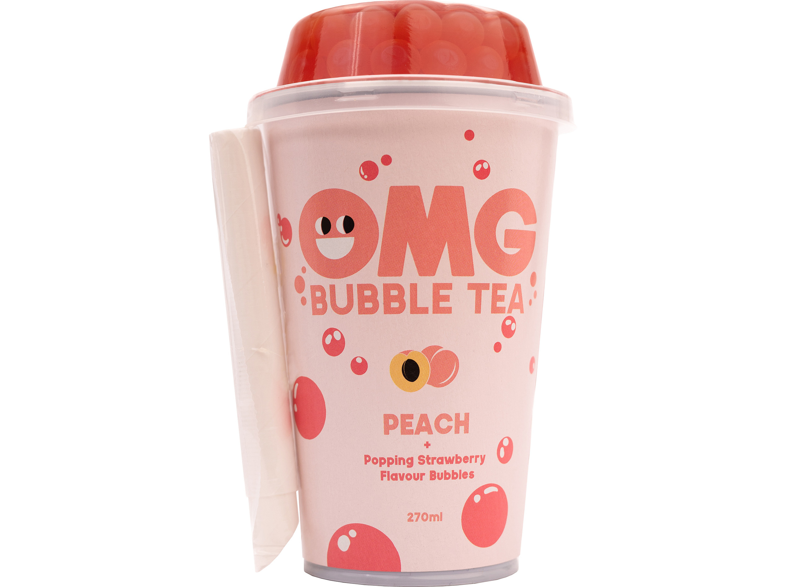 BUBBLE TEA OMG PÊSSEGO COM BOLHAS DE MORANGO 0.27L