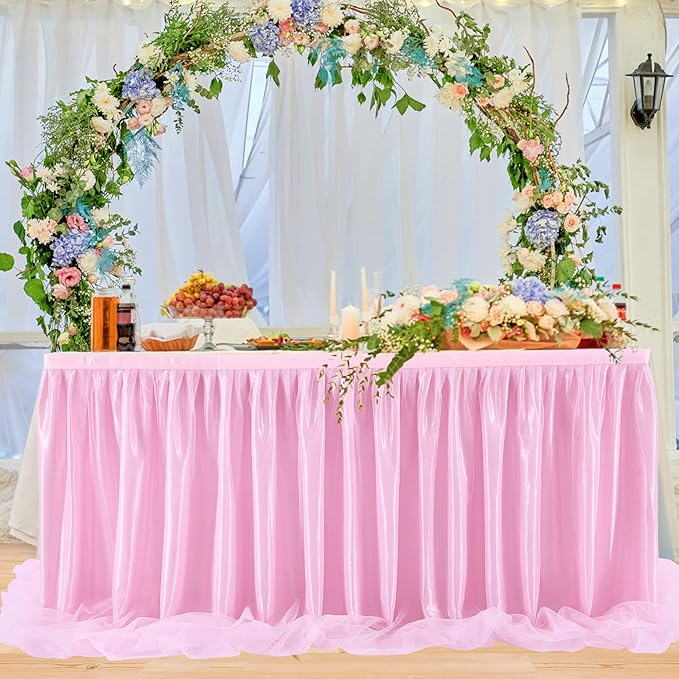 (274x76cm) Tisch Deko Tüll Tutu Tischrock Vorhang für Party / Hochzeit / Geburtstag - Pink